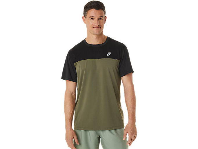 Image 1 of 7 of Men's Performance Black/Mantle Green RACE SS TOP Men's Sports Short Sleeve Shirts