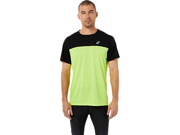 Image 1 of 8 of Men's Performance Black/Hazard Green RACE SS TOP Men's Sports Short Sleeve Shirts