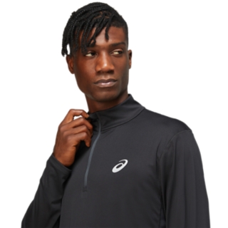 CORE UK Men\'s Black ASICS Long | | LS Performance Sleeve 1/2 TOP Shirts | ZIP