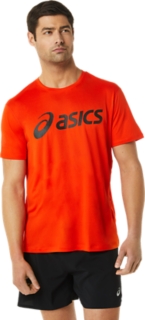 Men's CORE ASICS TOP, Cherry Tomato/Performance Black, T-Shirts