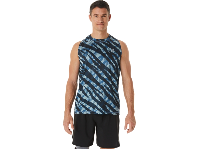 MEN'S WILD CAMO SINGLET | Azure/Performance Black | T-Shirts & Tops | ASICS