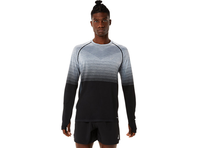 Image 1 of 8 of Men's Performance Black/Carrier Grey SEAMLESS LS TOP Men's Long Sleeve Sports & Running Tops