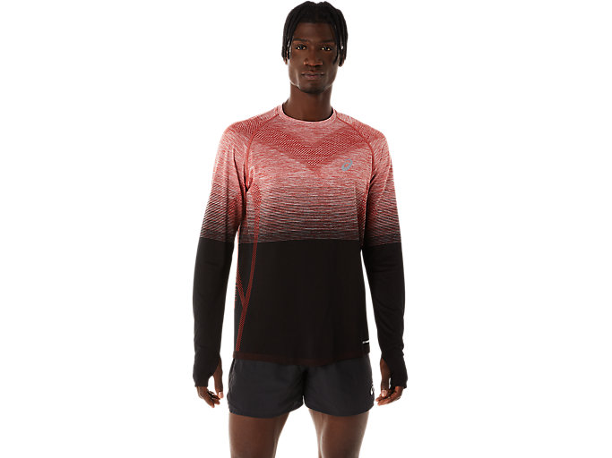 Image 1 of 7 of Men's Performance Black/Spice Latte SEAMLESS LS TOP Men's Long Sleeve Shirts