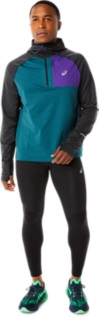 WINTER RUN LONG SLEEVE HOODIE | Velvet Pine Heather/Performance Black Hoodies & Sweatshirts | ASICS