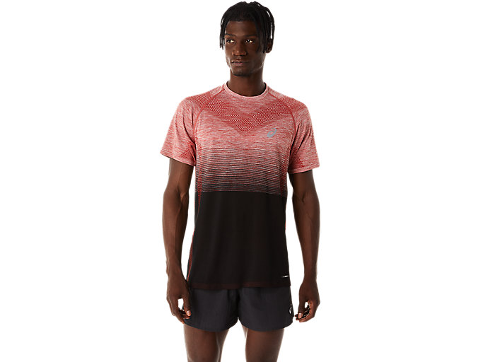 Image 1 of 7 of Men's Performance Black/Spice Latte SEAMLESS SS TOP Men's Short Sleeve Shirts
