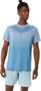 MEN'S SEAMLESS SHORT SLEEVE TOP, Azure/Light Steel, T-Shirts & Tops