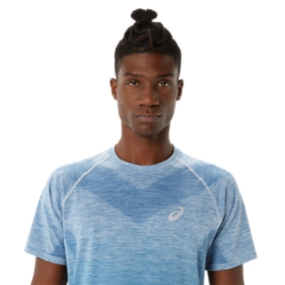 MEN'S SEAMLESS SHORT SLEEVE TOP, Azure/Light Steel, T-Shirts & Tops