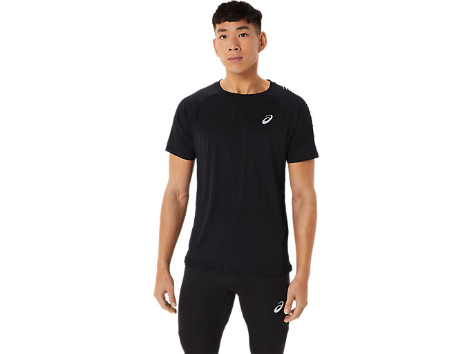 Image 1 of 5 of Men's Performance Black/Silver STRIPE SS TOP Men's Sports Short Sleeve Shirts