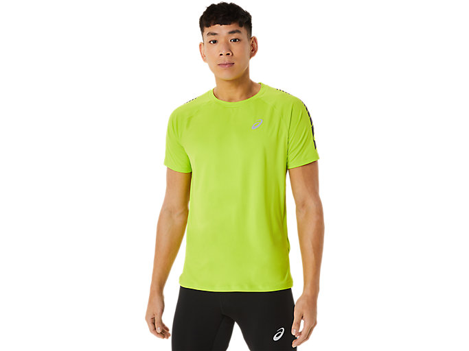 Image 1 of 5 of Men's Lime Zest/Performance Black STRIPE SS TOP Men's Sports Short Sleeve Shirts