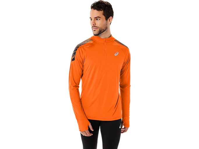 Image 1 of 7 of Men's Shocking Orange/Dark Grey LS 1/2 ZIP TOP Men's Sports Long Sleeve Shirts