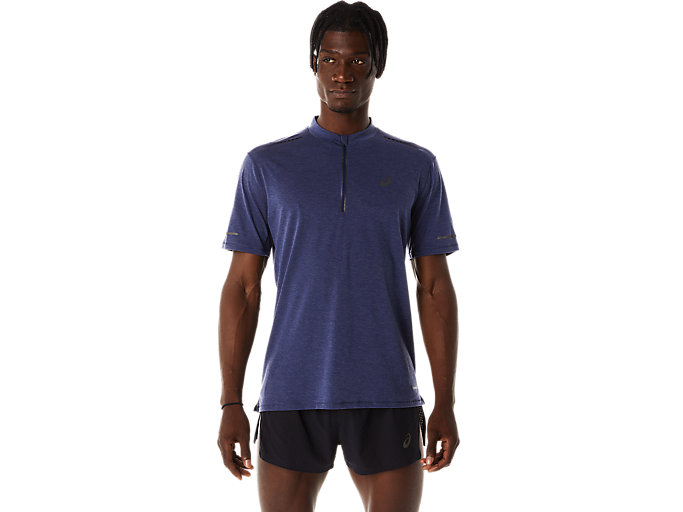 Image 1 of 8 of Men's Indigo Blue METARUN 1/2 ZIP SS TOP Men's Short Sleeve Tops