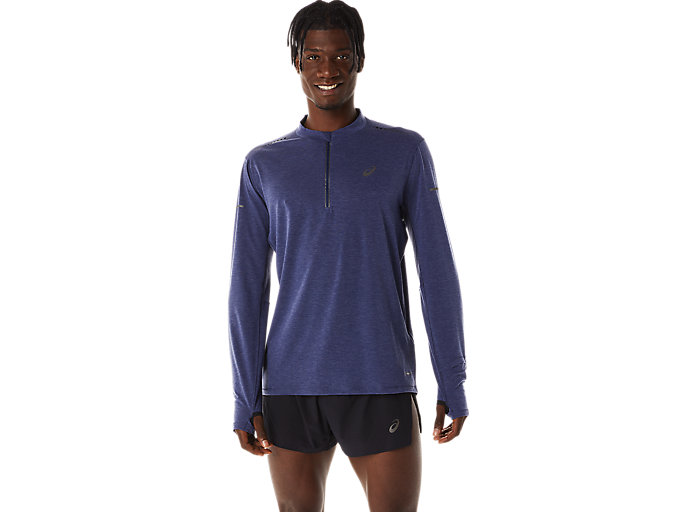 Image 1 of 8 of Men's Indigo Blue METARUN 1/2 ZIP LS TOP Men's Sports Long Sleeve Shirts