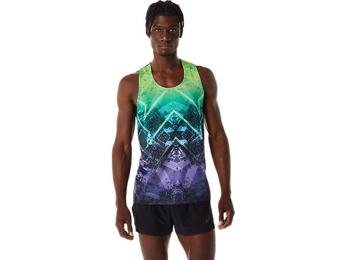 Image 1 of 6 of Homme Lime Zest/Safety Yellow/Amethyst MARATHON SINGLET Tops à manches courtes pour hommes
