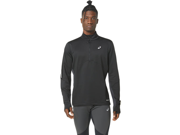 Image 1 of 11 of Men's Performance Black/Graphite Grey WINTER RUN 1/2 ZIP MID LAYER Men's Long Sleeve Shirts