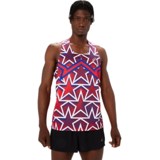 Men's NATIONS RUN SINGLET | Red/Blue | Running Shoes | ASICS