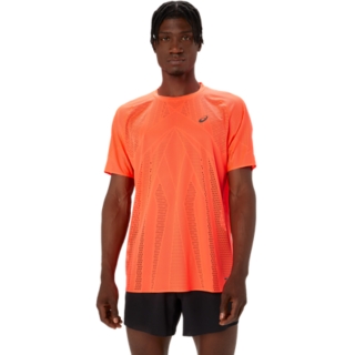 METARUN SHORT SLEEVED TOP Men Sunrise Red Mens Short Sleeved Tops ASICS Australia