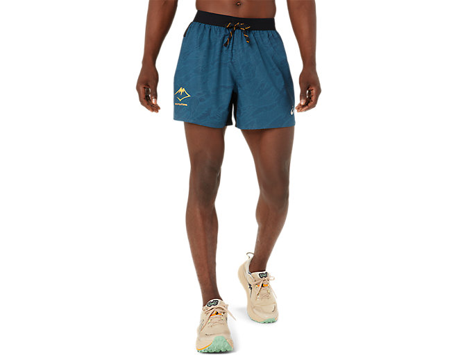 Image 1 of 7 of Men's Magnetic Blue/Performance Black FUJITRAIL ALL OVER PRINT 5IN SHORT Men's Shorts
