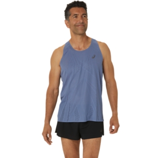 Men s METARUN SINGLET Denim Blue Singlets ASICS Australia