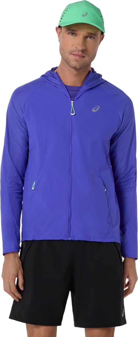 Мужская куртка ASICS Road Packable, цвет: Кобальтовый / Зелёный