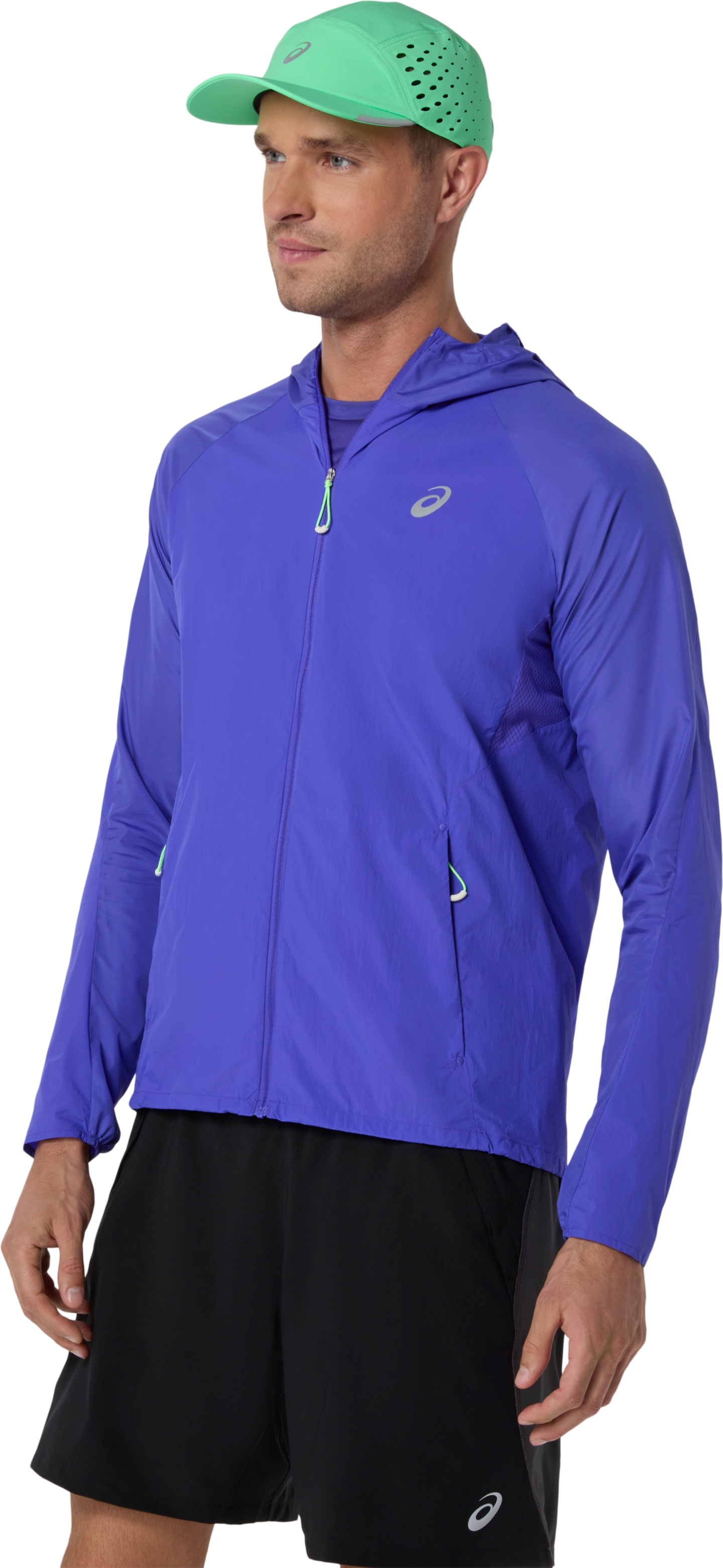 Мужская куртка ASICS Road Packable, цвет: Кобальтовый / Зелёный — фото 3
