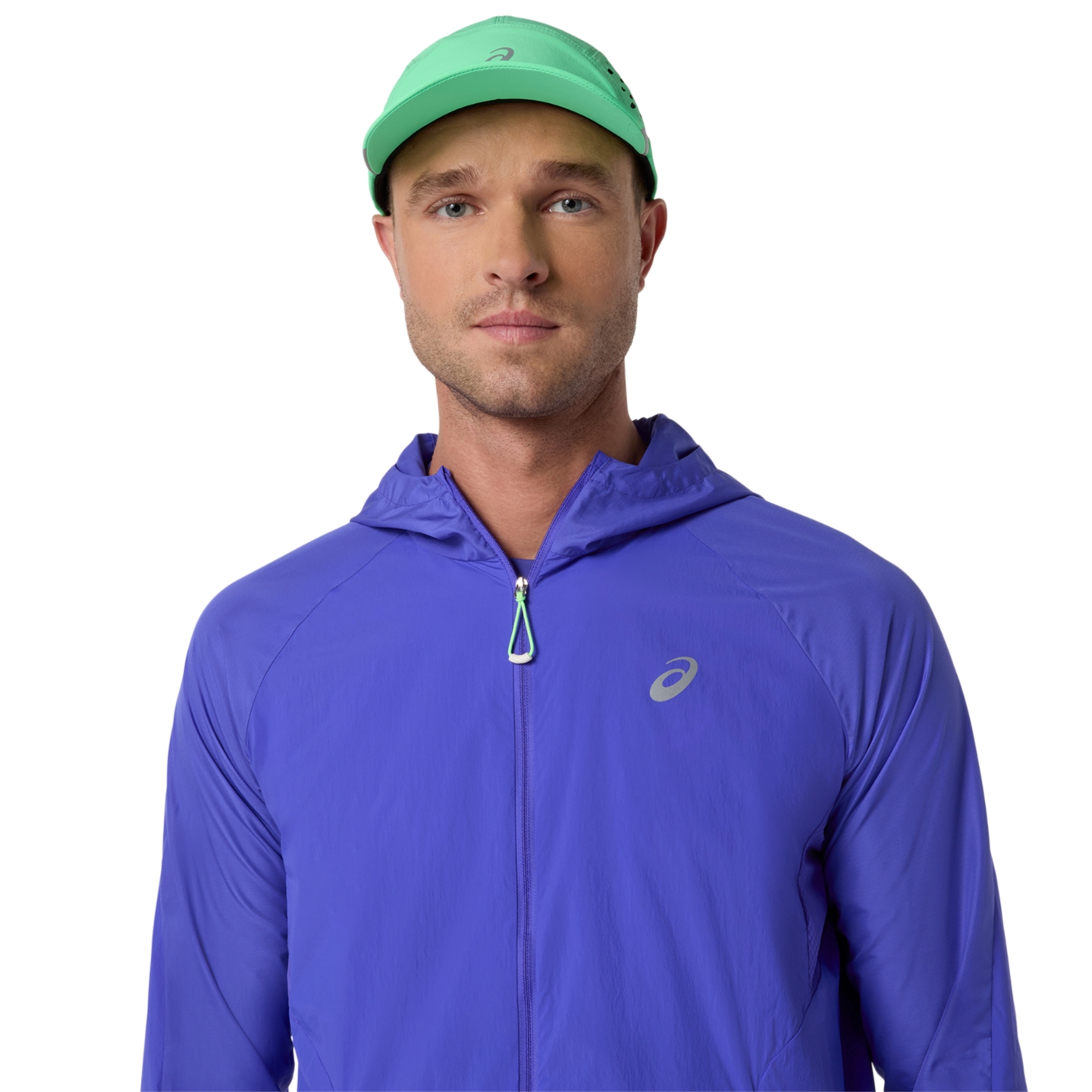 Мужская куртка ASICS Road Packable, цвет: Кобальтовый / Зелёный — фото 4