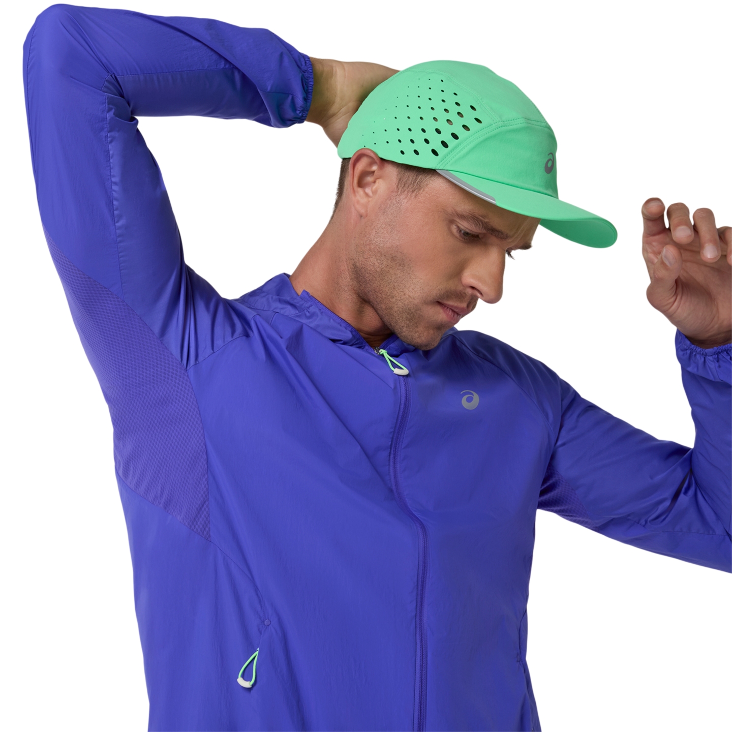 Мужская куртка ASICS Road Packable, цвет: Кобальтовый / Зелёный — фото 7