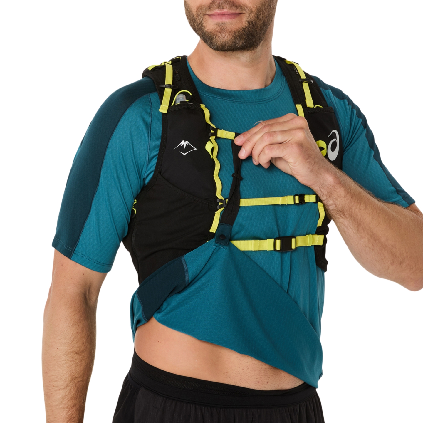 Мужской топ ASICS Fujitrail Elite Short Sleeve Top, цвет: Синий / Зелёный — фото 7