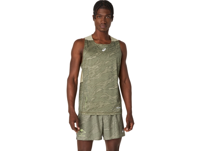 【FUJITRAIL】asics 3点セット FUJITRAILシングレット | マントルグリーン×カーキ | メンズ T