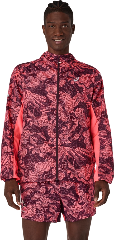 Мужская куртка ASICS Fujitrail Packable, цвет: Коралловый / Баклажановый
