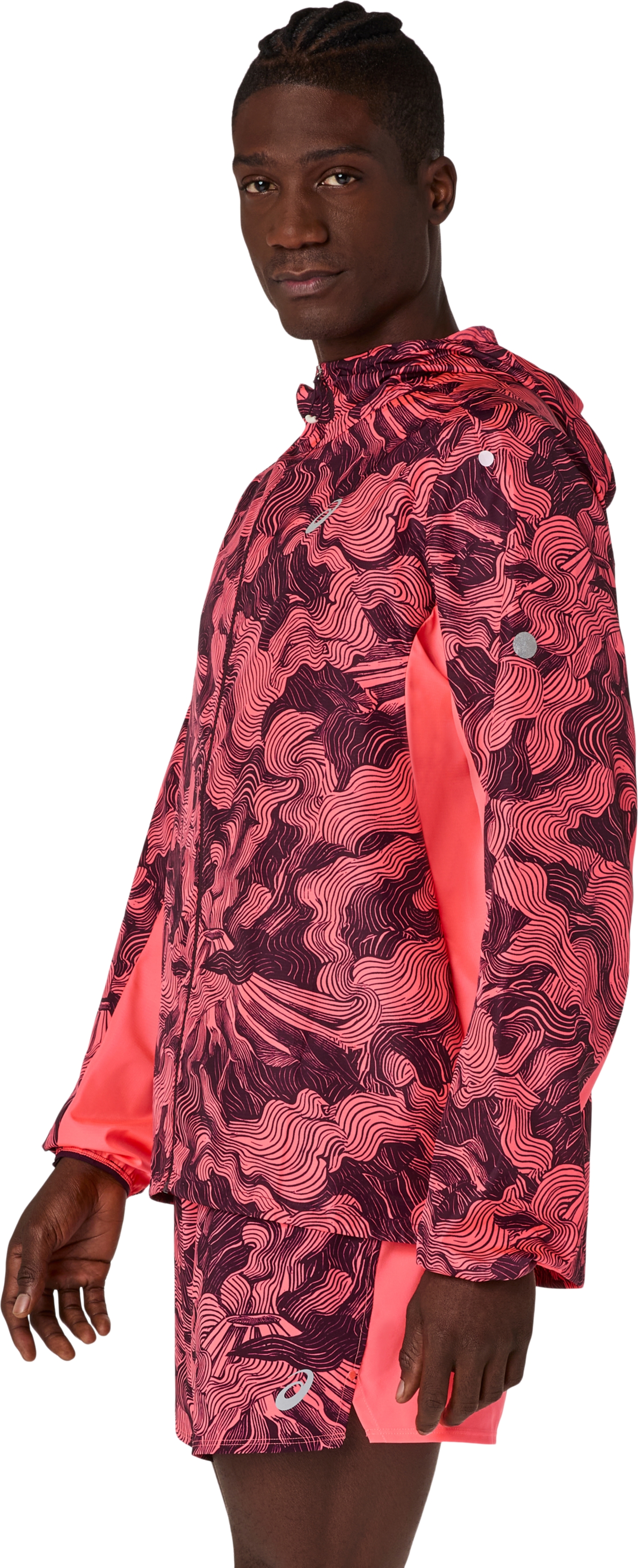 Мужская куртка ASICS Fujitrail Packable, цвет: Коралловый / Баклажановый — фото 3