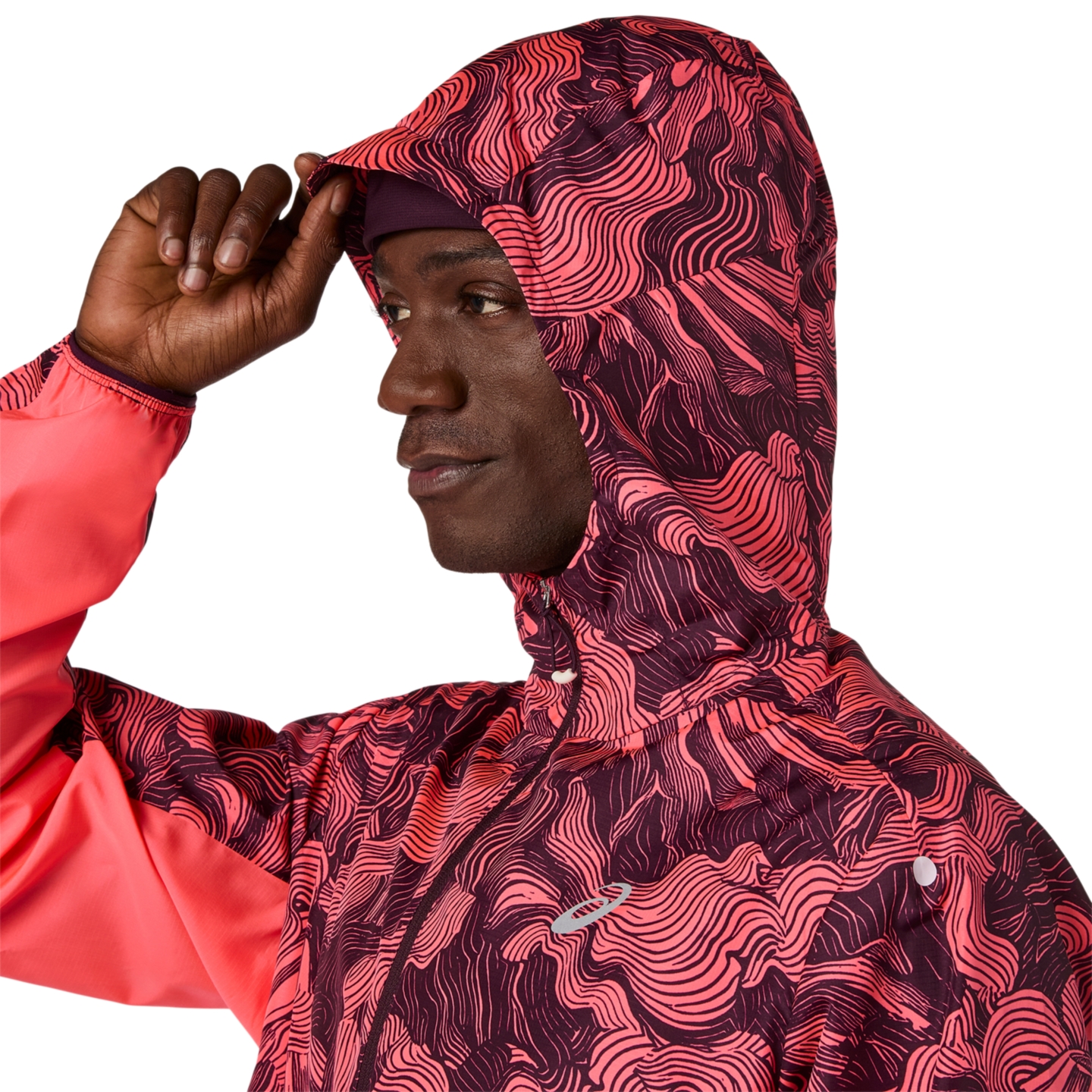 Мужская куртка ASICS Fujitrail Packable, цвет: Коралловый / Баклажановый — фото 8