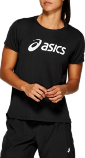 Women's SILVER ASICS TOP | PERFORMANCE BLACK / BRILLIANT WHITE | Short  Sleeve Shirts | ASICS