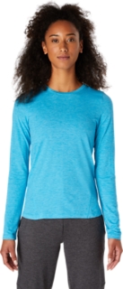 WOMEN'S LONG SLEEVE HEATHER TOP | Digital Aqua | Long Sleeve Shirts | ASICS