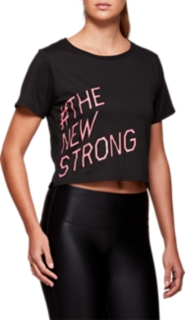 MOTO FEMME Crop Tee Performance Black Pink T Shirts Tops ASICS