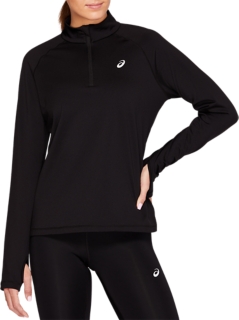 Women s WINTER 1 2 ZIP Performance Black Long Sleeve Tops