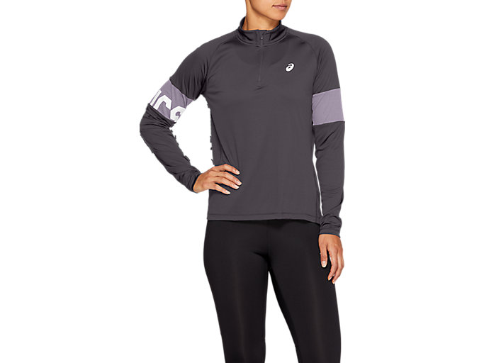 Image 1 of 6 of Women's Dark Grey/Soft Lavender LS 1/2 ZIP TOP CB Women's Sports Long Sleeve Shirts