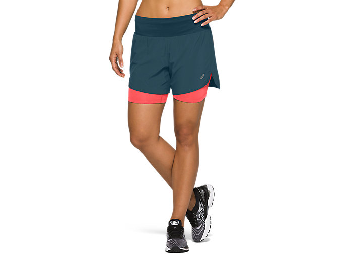 Image 1 of 5 of Women's Magnetic Blue/Flash Coral ROAD 2-N-1 5.5IN SHORT Women's Running & Sports Shorts
