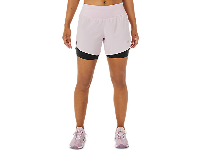 Image 1 of 7 of Women's Barely Rose/Performance Black ROAD 2-N-1 5.5IN SHORT Women's Running & Sports Shorts