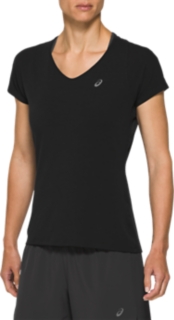 WOMEN'S V-NECK SHORT SLEEVE TOP, Performance Black, T-Shirts & Tops