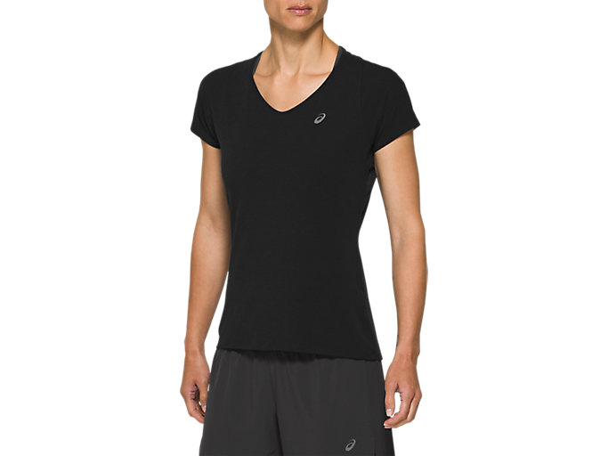 Image 1 of 6 of Women's Performance Black V-NECK SS TOP Women's Sports Short Sleeve Shirts