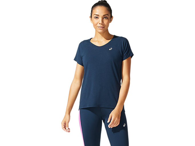 Image 1 of 6 of Women's French Blue V-NECK SS TOP T-Shirts à manche courtes pour femmes