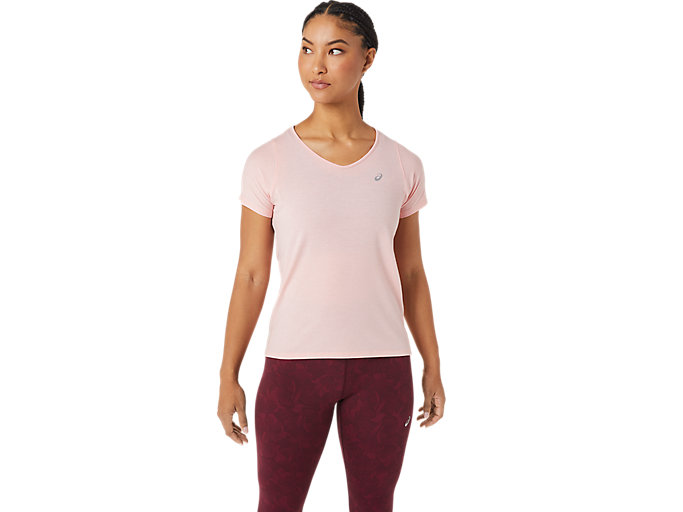 Image 1 of 4 of Mulher Frosted Rose V-NECK SS TOP Camisolas de manga curta para mulher