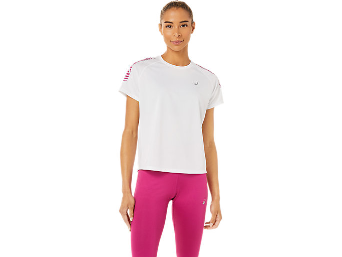 Image 1 of 6 of Women's Brilliant White/Fuchsia Red ICON SS TOP Women's Sports Short Sleeve Shirts