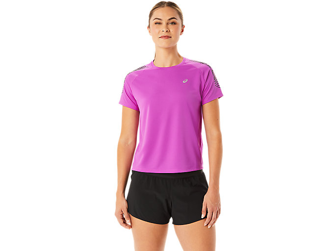 Image 1 of 6 of Women's Orchid/Performance Black ICON SHORT SLEEVED TOP Womens Short Sleeved Tops
