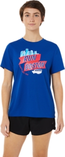 WOMEN S BOS READY SET SHORT SLEEVE II Asics Blue T Shirts Tops ASICS