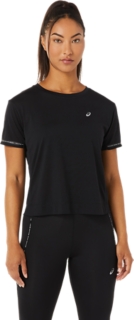 WOMEN'S RACE CROP TOP, Performance Black, T-Shirts & Tops