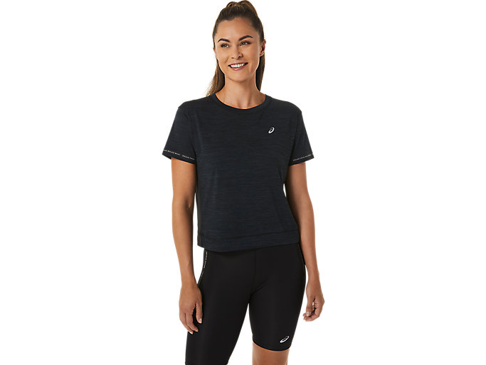 Image 1 of 5 of Women's Performance Black/Charcoal Grey RACE CROP TOP Womens Short Sleeved Tops