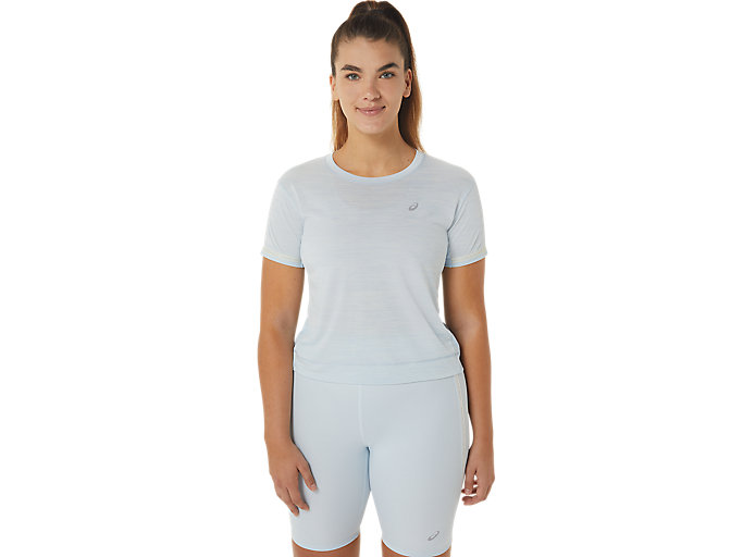 Image 1 of 6 of Women's Sky/Cream RACE CROP TOP Women's Sports Short Sleeve Shirts