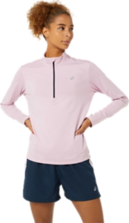 WOMEN'S READY-SET HALF ZIP | Barely Rose/French Blue | Long Sleeve Shirts |  ASICS