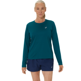 Women's SEAMLESS LS TOP, Aurora Green/Blue Expanse, Long Sleeve Shirts